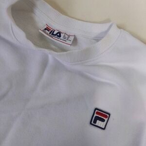 Fila White‎ Crewneck Sweatshirt XL Striped Cuffs Classic Logo Pullover Top